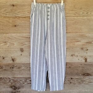 LOFT Size XSmall Striped Blue and White Linrn Blend Pants